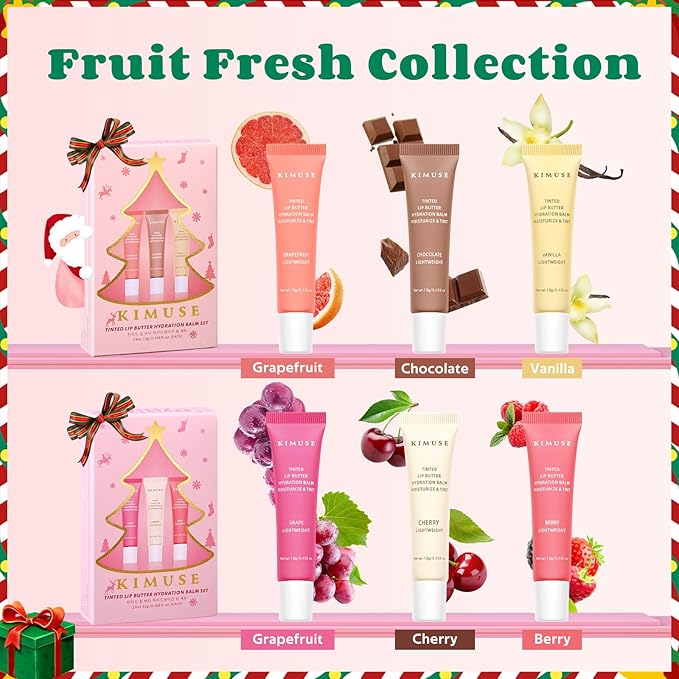 KIMUSE 3 Pack Tinted Lip Butter Hydration Balm, Hydrating Lip Treatment with Hyaluronic Acid & Vitamin E, Moisturizing Lip Balm for Shine & Hydration, Vegan Formula