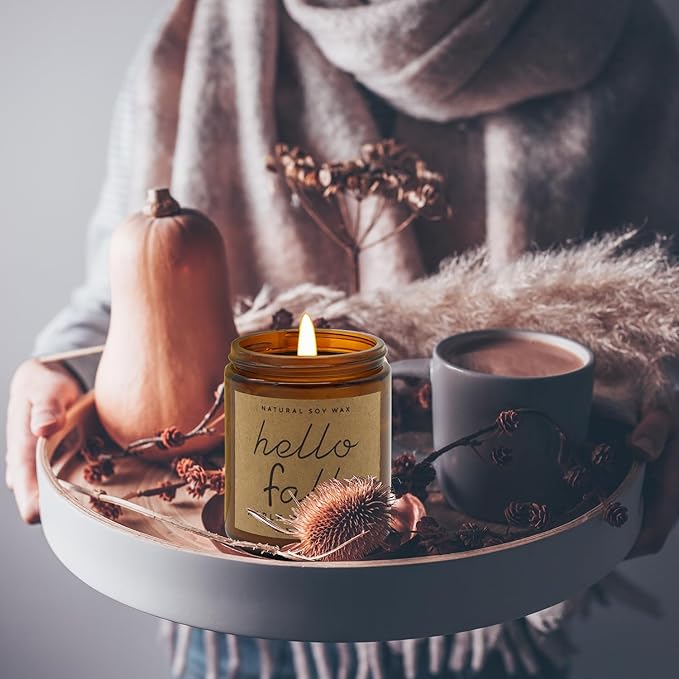 Fall Decorations for Home - Fall Candles, Gifts for Women, Natural Soy Wax Autumn Morning Scented Candles