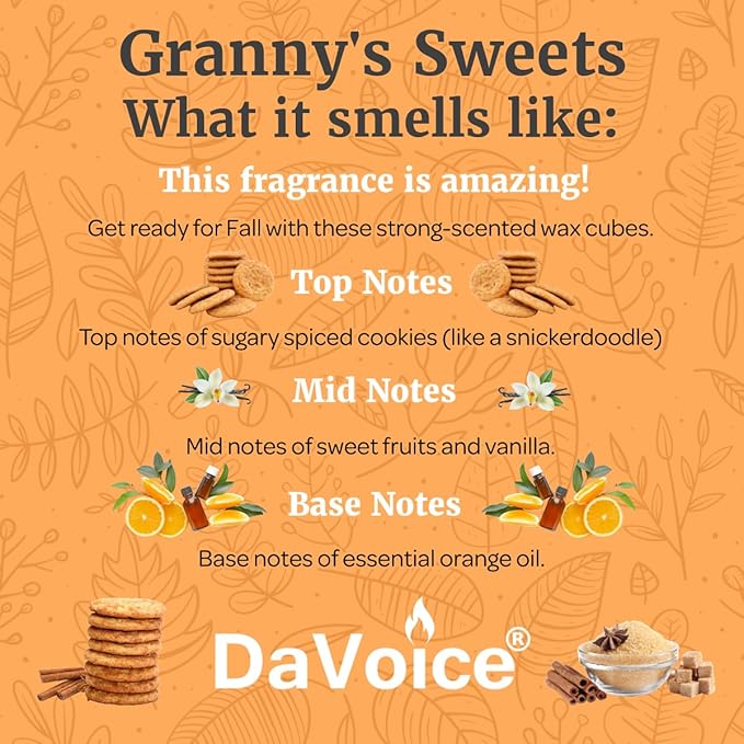 Granny's Sweets Thanksgiving Snickerdoodle Cookie Wax Melt - Strong Fall Scent, Food Wax Cubes (6 Pieces, 2.2 oz)
