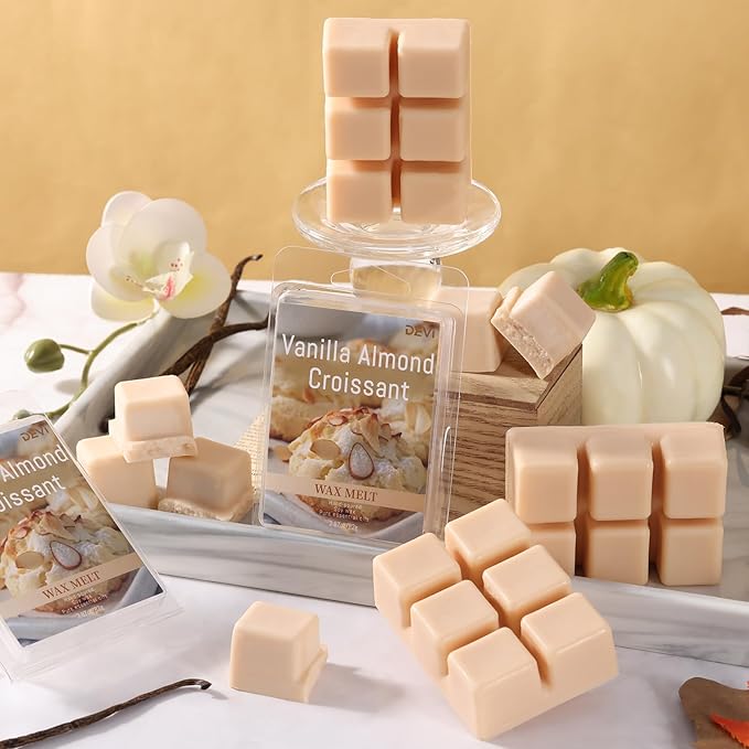 DEVI Scented Wax Melts, Natural Soy Wax Cubes Strong Scent -Vanilla Almond Biscuit - Long Lasting Scented Melts for Warmer, 4 Pack(24-Cubes)
