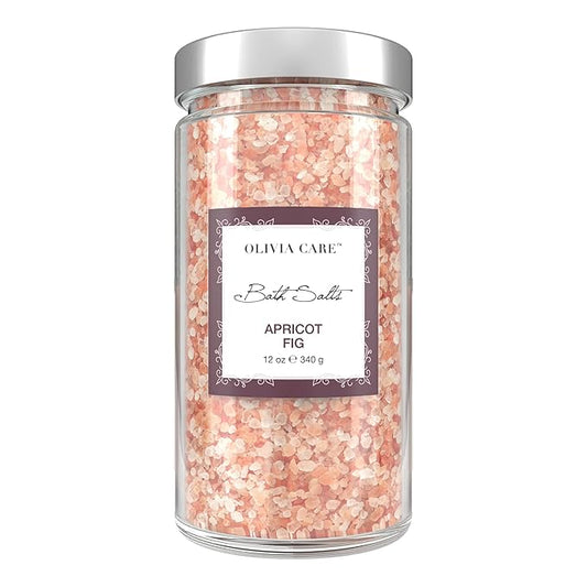 Olivia Care Pink Himalayan Bath Salts with Apricot Fig - Relieves & Relax Muscles. Exfoliate, Heal, Rejuvenate, Cleansing & Soothes Skin | Made with Natural Ingredients. Fresh Fragrance - 12 OZ