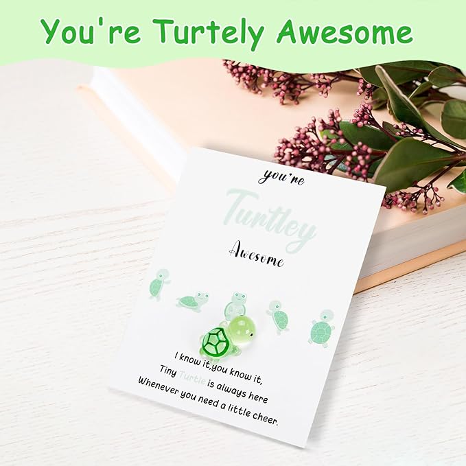 50 Set Employee Appreciation Gifts Bulk, You're Turtley Awesome Inspirational Turtle Gift - Glow in the Dark Mini Turtles with Greeting Cards - Appreciation Gifts for Staff, Volunteer, Teacher