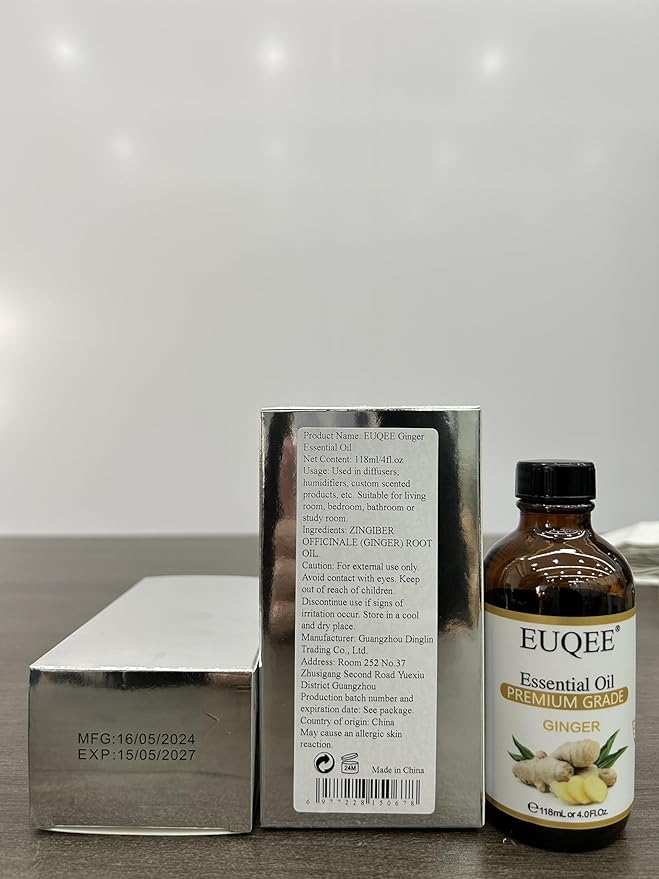 EUQEE Ginger Essential Oil 118mL Pure Ginger Oil, Large Bottle Premium Essential Oil with Glass Dropper for Diffuser, Candle Making, DIY Soap - 4fl. oz