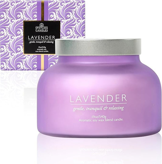 Lavender Candle 19oz Volcano Jar with Wooden Wick Upto 75 Hours Burn Time in a Large 4" x 5" Solid Purple Glass Jar in a Luxury Gold Foil Gift Box