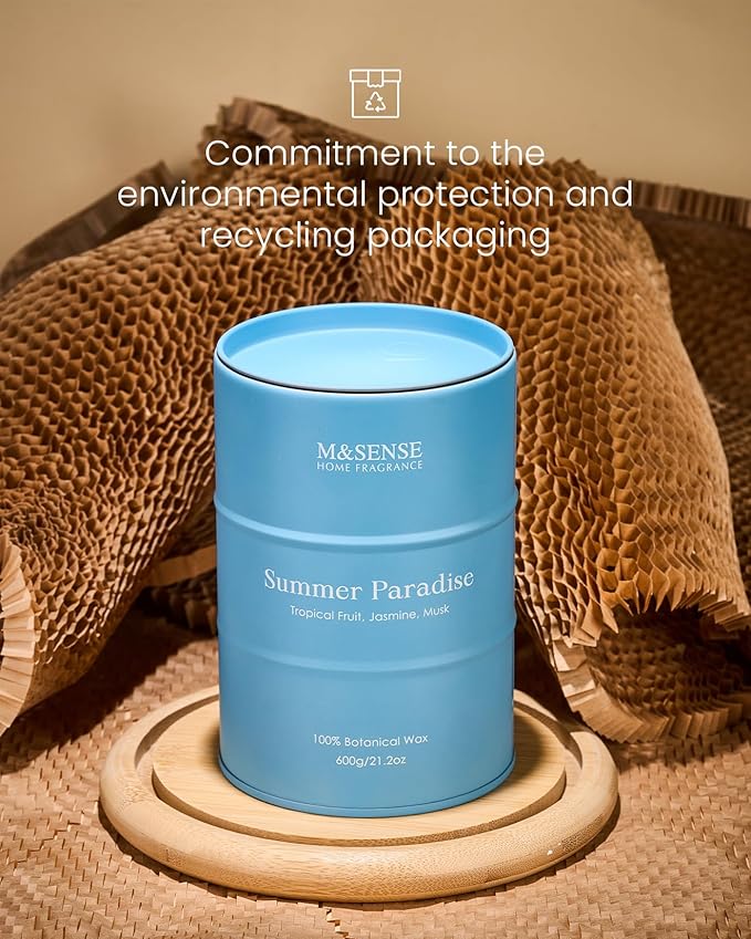 M&SENSE Summer Candles Large Beach Candle, Natural Soy Candles 21.2oz 120 Hour Slow Burning,Aromatherapy Candle for Stress Relief Meditation Relaxing