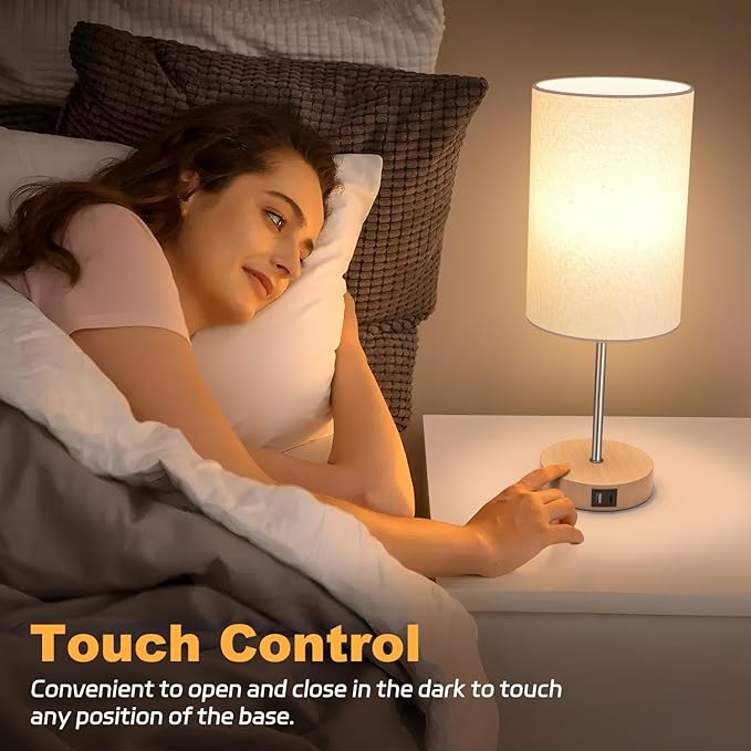 AKASUKI 18Inch Table Lamp with Dual Charging Station, 3 Way Dimmable Touch Lamp for Bedroom, Living Room, Office(LED Bulb Included)