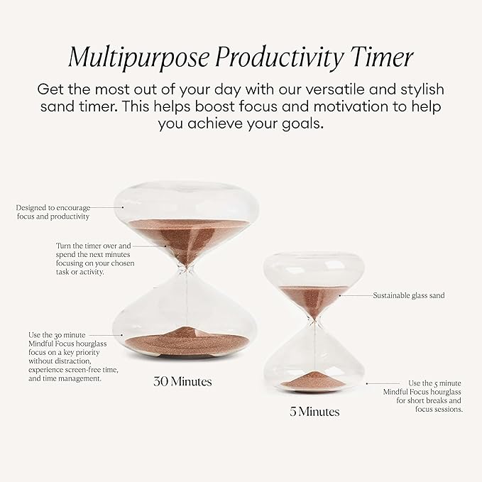 Intelligent Change Mindful Focus 5-Minute Hourglass Sand Timer, Desk Timer for Productivity and Time Management, Minimalist Hourglass Timer, Decorative Gifts, 3.3 (L) x 2.9 (W) inches