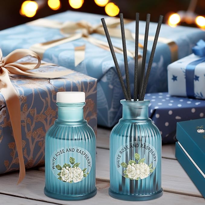 Rose and Berries Reed Diffuser Set, 2-Pack 3.5fl oz Aroma Essential Oils, Flower Scented Oil Home Fragrance with Fiber Sticks, Aromatherapy Air Freshener for Room Shelf Bathroom Decor