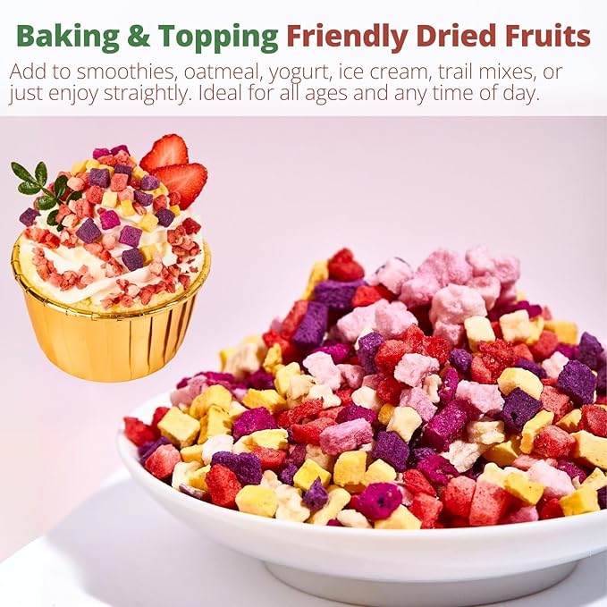 Freeze Dried Mixed Fruit Snacks - 4.23oz(120g) Crunchy Dried Fruit Mix with Strawberry, Dragon Fruit, Purple Sweet Potato, Mango, Peach, & Apple, Natural Healthy Dehydrated Fruits Snacks