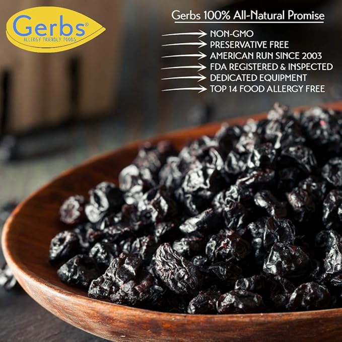 Gerbs Dried Blueberries 4 lbs. | Unsulfured, No Additives, Resealable Bag | Naturally Sweet & Tart | Top 14 Allergen-Free