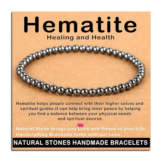 AD Beads Handmade Gemstone Stretch Elastic Bracelet Crystal Healing Reiki Nature's Beauty and Spiritual Essence Unisex (4mm, Hematite (Healing and Health))