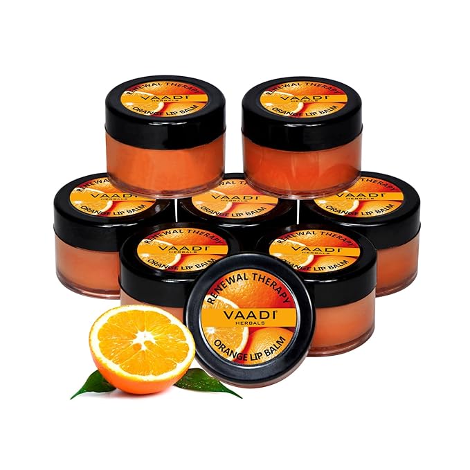 Lip Balm - ★ Renewal Theraphy - ★ Orange & Shea Butter Flavor - ★ All Natural - ★ Pack of 8 X 10 Gms(0.35 Ounces) in Tin - Vaadi Herbals