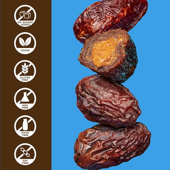 Realsy Peanut Butter Filled Medjool Dates, Organic Dates with No Sugar Added, Gluten-Free, Vegan, Good Source of Fiber, Low Glycemic Index, All Natural Healthy Snack, (10 Pack)