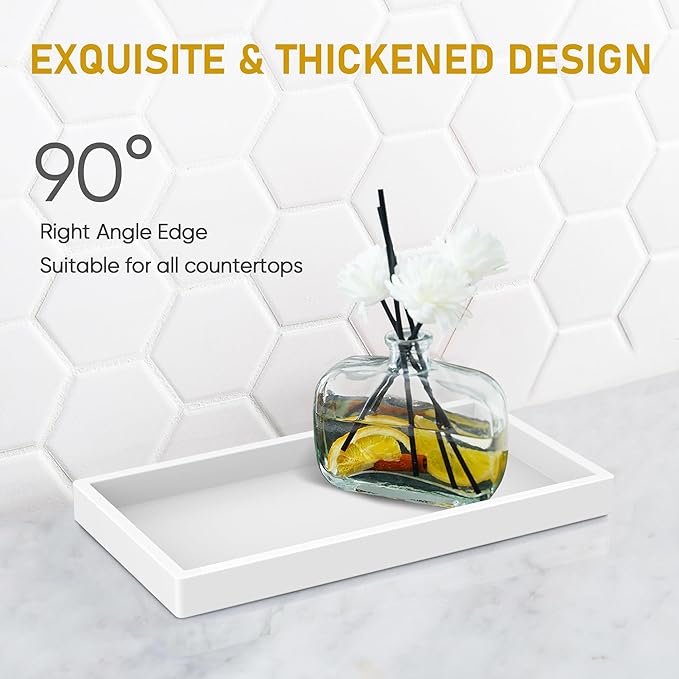 EG-SIPRO Silicone Bathroom Tray, Thickened Shatterproof Rectangle Vanity Tray for Counter, Soap Dispenser Tray - Small 7.8 * 3.9 in - White Marble Pattern