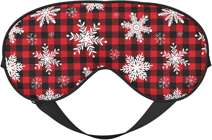 Christmas Sleeping Eye Mask Snowflakes on Buffalo Plaid Eye Mask for Sleeping Soft Comfort Eye Shade Blackout Eye Cover for Deep Rest Travel Nap Meditation