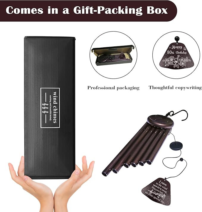 80th Birthday Gifts for Women/Men, 80th Birthday Decorations 32” Wind Chimes Outside, 80 Year Old/1945 Bday Gifts for Men/Women