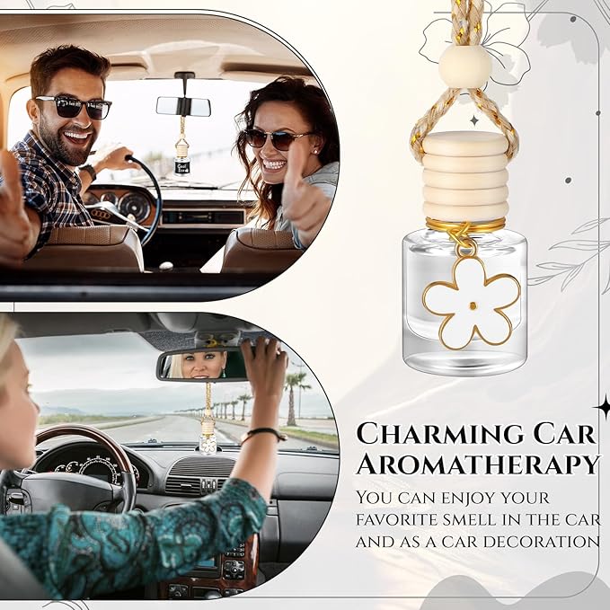2 Sets Hanging Car Air Freshener and Essential Oil Diffuser, Car Air Freshener Daisy Essential Oil Diffuser Long Lasting Automobile Aromatherapy(White,Cool Ice)
