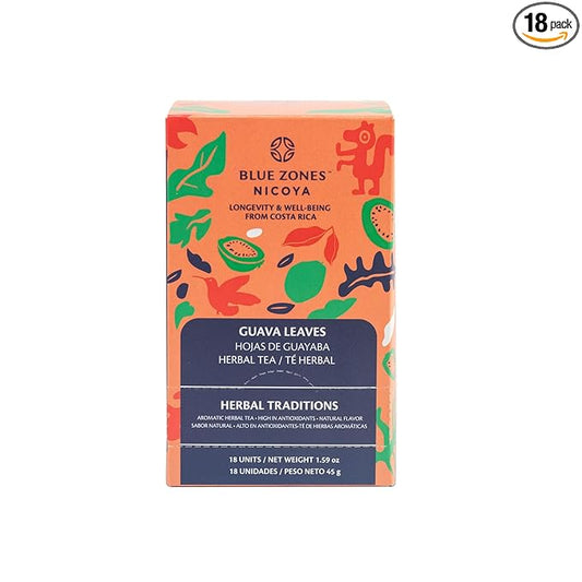 Blue Zones Nicoya - Guava Leaf Flavored Tea Bags - 100% Natural, and Refreshing - High Micronutrients - Gluten, Caffeine, Sugar-Free - Pack of 18 (1.59 oz/ 45 g)