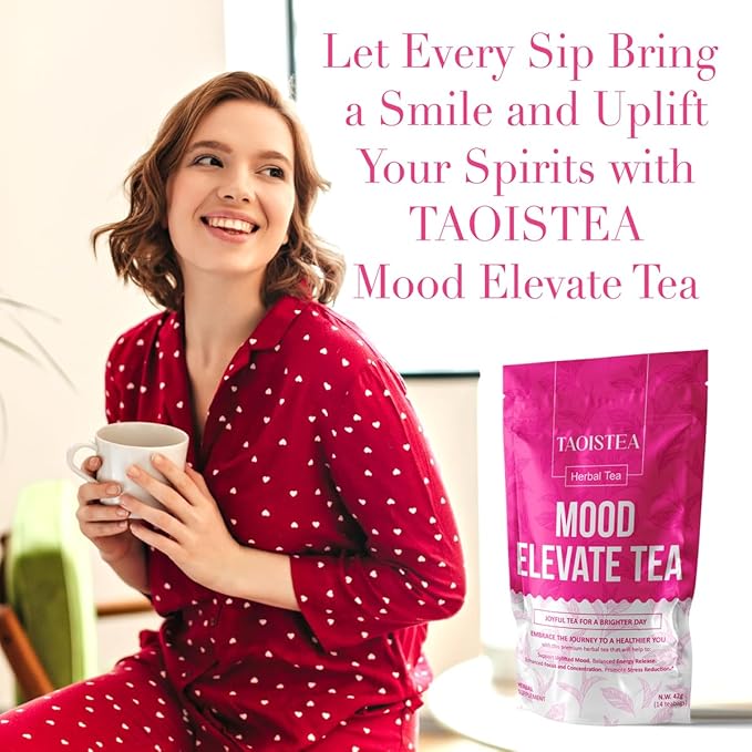 Mood Elevate Tea, Energizing Herbal Tea Blend with Ginseng, Green Tea, Ginkgo, Hibiscus, Uplifting Mood Booster and Healthier Coffee Alternative - 14 Bags