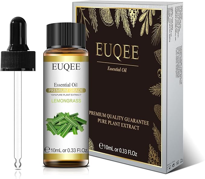 EUQEE Lemongrass Essential Oil 0.33 oz/10 ml Premium Essential Oil for Diffusers, Humidifier, Candle Making, DIY Soap
