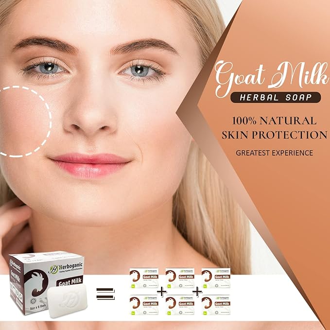 HERBOGANIC Goat Milk Herbal Soap | Pack of 6 of 5oz soap Bar | Ideal for Men and Women, Soothing and Nourishing Soap for Moisturization