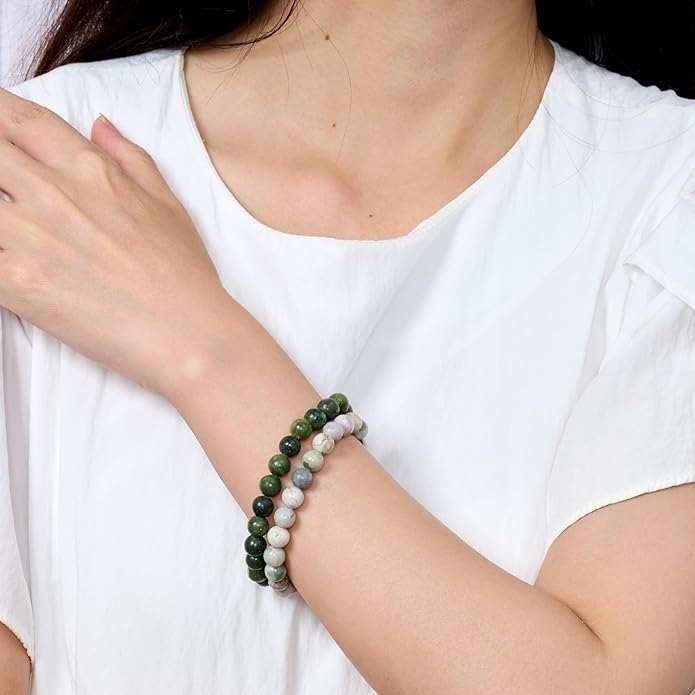 Bivei Natural Gemstone Semi Precious Healing Crystals Handmade Stretchy Round Beads Bracelet, Enhance Positive Energy