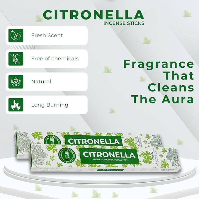 Citronella Incense Sticks for Outdoor Camping - Total 120 Insence-Sticks - 6 Packs of 20 Insense - Inciensos - Inscents - Natural Non Toxic Ingredients - Incents - Incence - Inscense