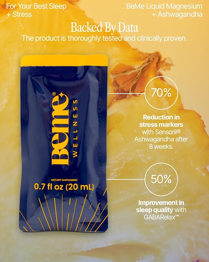 BeMe BeZen Sleep Aid Supplement Natural Without Melatonin - 2X Absorption Than Pills - Sleep aids for Adults with Magnesium, Ashwagandha, Chamomile, L-Theanine & GABA - Delicious Pineapple