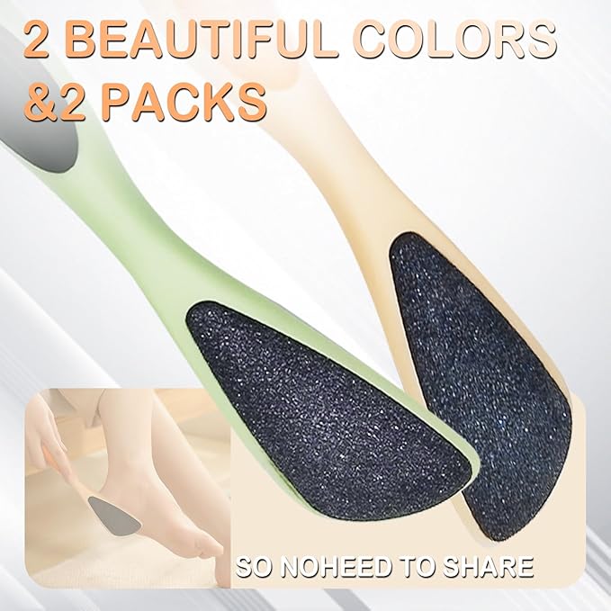 Double Sided Foot File Callus Remover 2-Pack, Pumice Stone for Feet with Ergonomic Handle, Dead Skin Remover for Cracked Heels, Pedicure Tool for Dry or Wet Use at Home & Salon