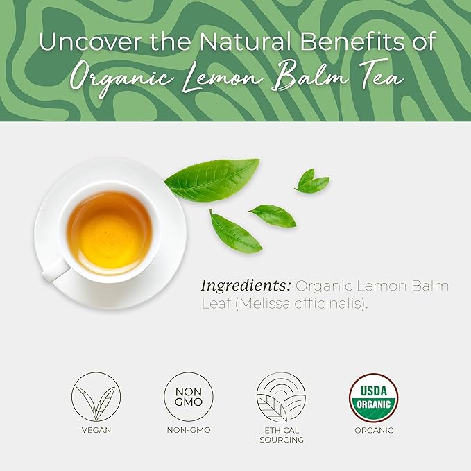 Starwest Botanicals Organic Lemon Balm Leaf Tea - Calming Herbal Tea for Women & Men, Caffeine Free, USDA Organic Lemon Balm Leaf, String Free Sachets, Non GMO - Bulk Pack, 100 Tea Bags