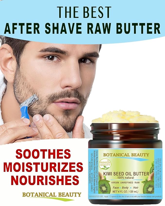 Botanical Beauty KIWI SEED OIL BUTTER RAW VIRGIN UNREFINED Cold Pressed for Face, Body, Hair, Nails, Skin, Hands, Rich in vitamin E, Vitamin C (4 Fl Oz)