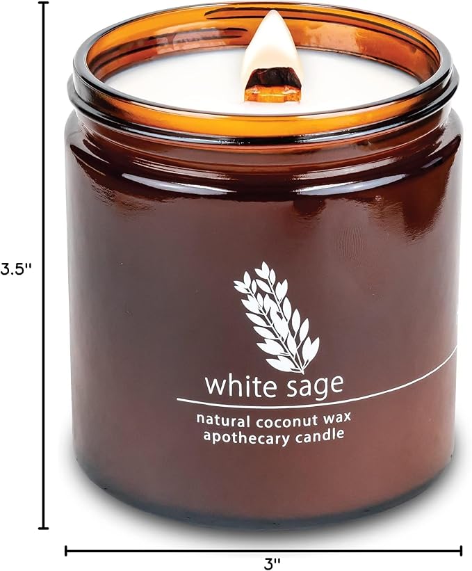 Hemlock Park Crackling Wood Wick Candle Handcrafted with Natural Coconut Wax (Large 16 oz, White Sage)