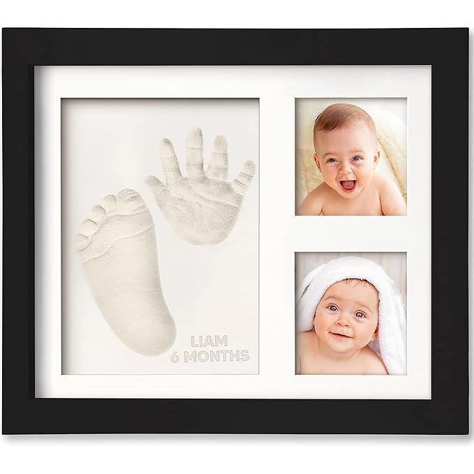 Baby Hand and Footprint Kit - Quick Dry Clay Baby Footprint Kit, Newborn Keepsake, Nursery Picture Frame for Boys, Girls, Personalized Gifts for Shower & Registry, New Mom Gift (Onyx Black)