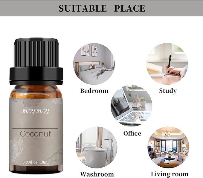 BURIBURI Coconut Essential Oil, Premium Grade Scented Oil 10ml Coconut Fragrance Oil Carrier Oil for Diffusers, Massage, Candle Making Soap Making