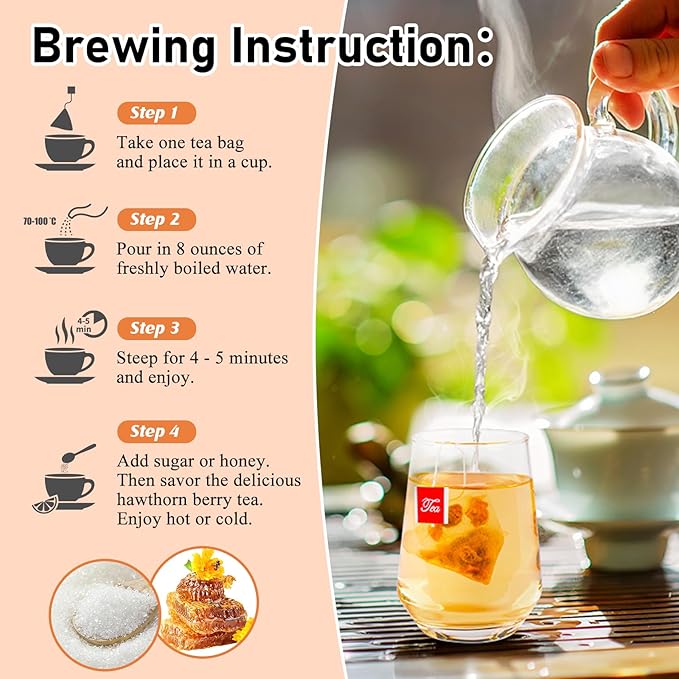 Hawthorn Berry Tea Bags,100% Natural Dried Hawthorn Berries No Caffeine Free Aid Digestion,Boost Immunity-100Tea bags (Pack of 2)