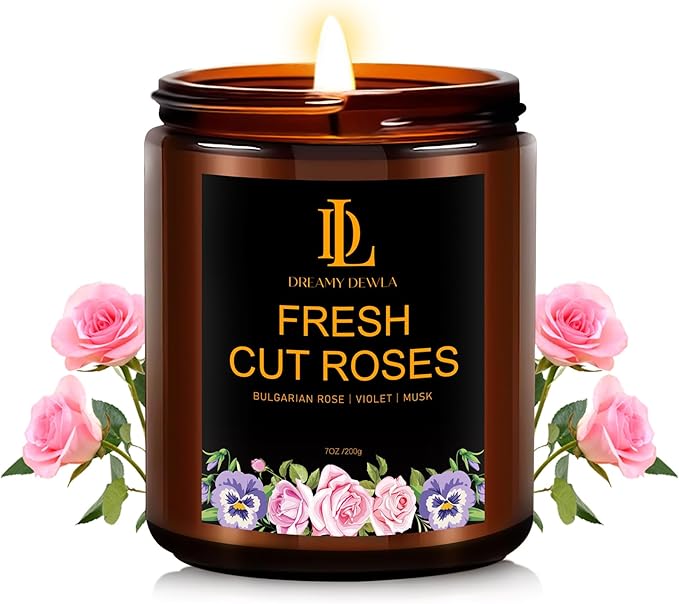 Fresh Cut Roses Candles, Fresh Cut Roses Scented Candle, Mother's Day Candle Gifts for Women, Soy Candles for Home Scented, 7oz 50 Hours Burn, Home Décor