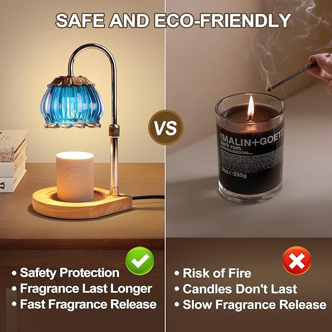 Candle Warmer Lamp with Timer, Dimmable Candle Warmer Lantern Light, Electric Glass Shade Jar Candle Warming Holders for Warming House Warming Decoration Gift for Women,Blue