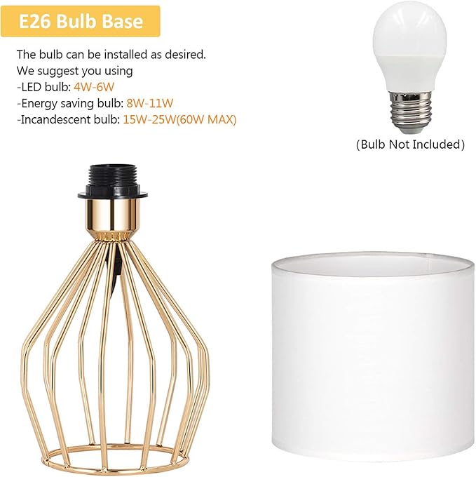 HAITRAL Gold Table Lamp - Modern Style Desk Lamp with Hollowed Out Base Linen Fabric Shade, Small Golden Bedside Lamp for Bedrooms, Living Room