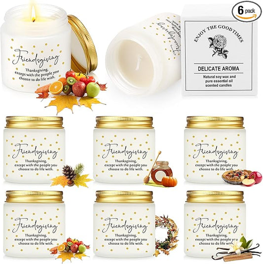 6 Pcs Thanksgiving Gifts Fall Scented Candles Set 3.5 Oz Soy Wax Pumpkin Scented Glass Jar Candle Friendsgiving Gift for Friends Coworker Women Men Autumn Birthday (Classic)