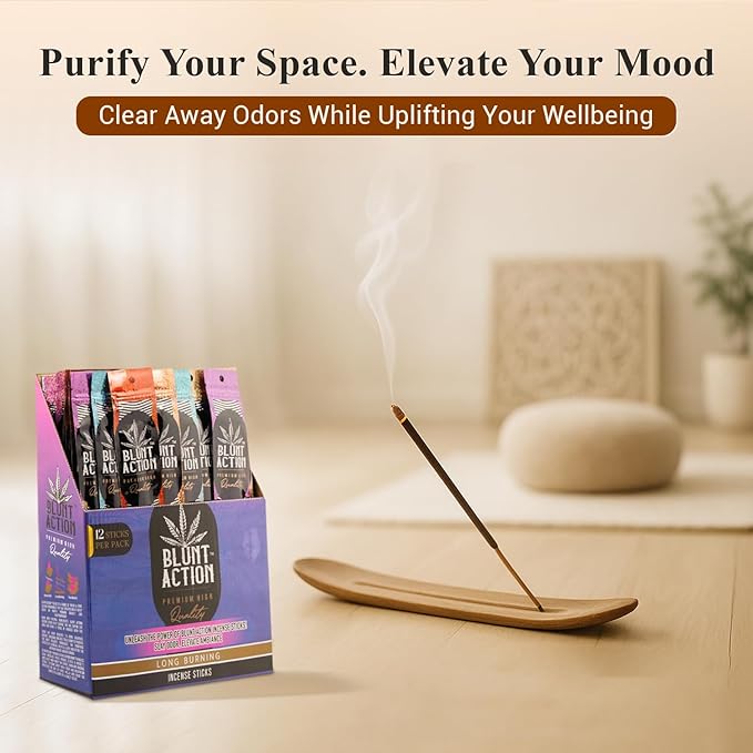 Tulasi Blunt Action Incense Sticks, 12 Packs, 144Pc, Long Lasting Fragrance, Natural Essential Oils Hand Rolled Incense Sticks for Aromatherapy, Relaxing, Yoga, Meditation, Prayer, Thanks Giving