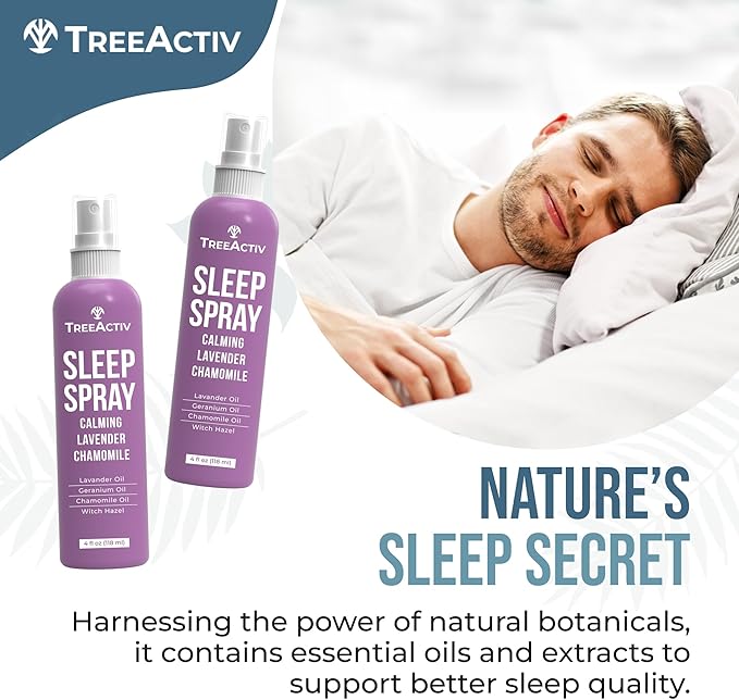 TreeActiv Sleep Spray, Calming Lavender Chamomile, Soothing Witch Hazel & Lavender Pillow Spray Air Freshener for Room, Bed, Fabric, Pillows & Linen Mist for Sleeping & Relaxation, 1000+ Sprays