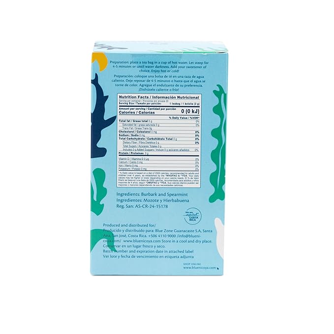Blue Zones Nicoya - Burbark & Spearmint Flavored Tea Bags - 100% Natural, Organic, and Refreshing - High Micronutrients - Gluten, Caffeine, Sugar-Free - Pack of 18 (1.59 oz/ 45 g)