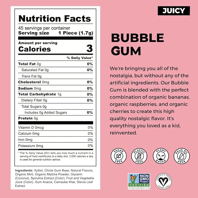 Refresh Gum, Xylitol, Natural, Sugar Free, Chewing Gum, Plastic Free, Natural Flavors & Organic Ingredients, Non GMO, Gluten Free, Vegan, 12 Count (Pack of 5), Bubble Gum