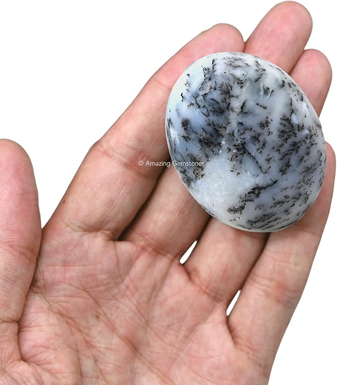 Amazing Gemstone Dendrite Opal Crystals and Healing Stones - Large Palm Stone Crystals Piedra - Crystal for Good Luck, Balanced Positive Energy, Meditation - Unique Stocking Stuffers, Gifts for Women