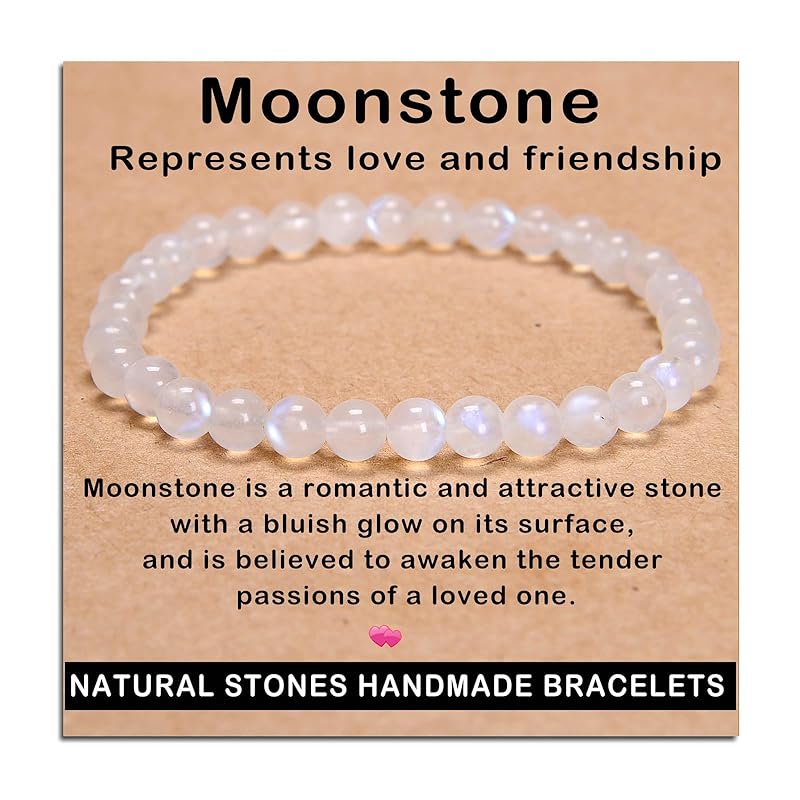 AD Beads Handmade Gemstone Stretch Elastic Bracelet Crystal Healing Reiki Nature's Beauty and Spiritual Essence Unisex (6mm, Moonstone (love and friendship))