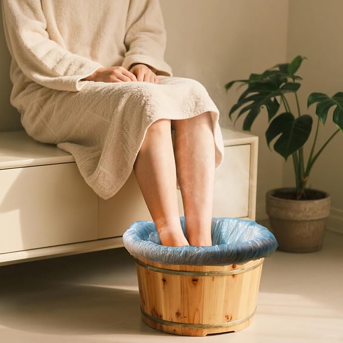 25Pcs Blue Pedicure Liners, Disposable Unbreakable Cleansing Foot Pads Bath Pedi Liners, One Size Fits Most Foot Spa for Bath Pedicure Supplies Spa Kit with Elastic Band for Feet Soak Hotel Home Use