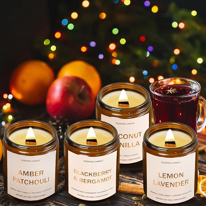 28oz Wood Wick Candles That Crackle: 4 Pack Scented Candles for Home Scented, Aromatherapy Candle Set with Crackling Wooden Wick Up to 200H Burning Candle Gift Set for Birthday Thanksgiving Christmas