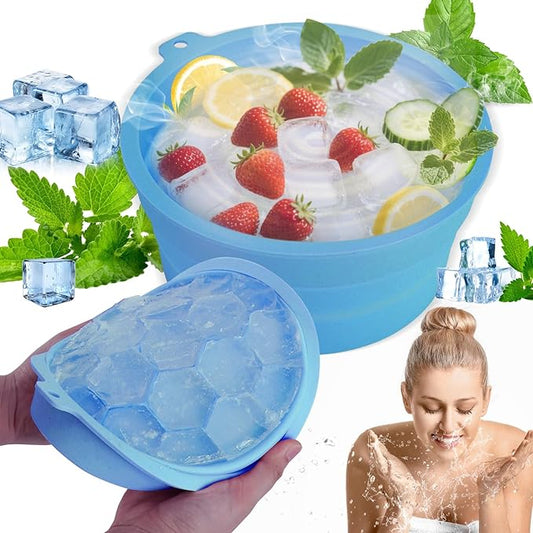 Face Bowl for Ice Silicone Facial Bowls with Built - in Tray Foldable Washbasin for Face Tub Plunge & Cold Plunge Quick Skin Cooling in Ice Baths -Bath Spa Tool for Home Camping Travel & Blue