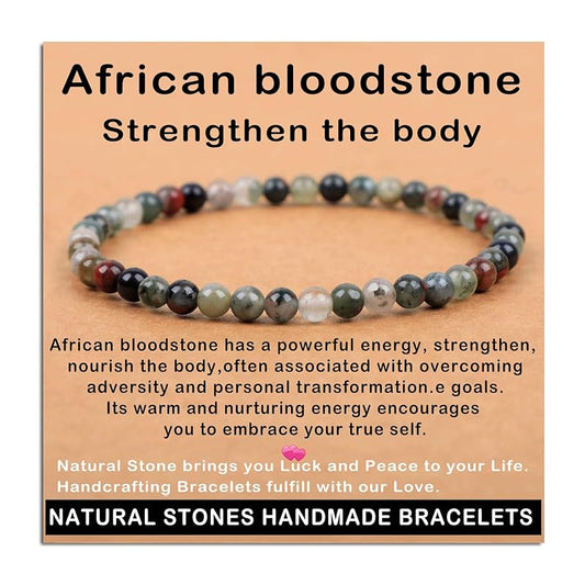 AD Beads Handmade Gemstone Stretch Elastic Bracelet Crystal Healing Reiki Nature's Beauty and Spiritual Essence Unisex (4mm, African Bloodstone (Strengthen the body))
