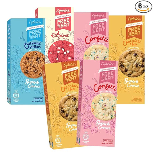 Cybele’s Free To Eat Gluten-Free & Vegan Cookies - Plant-Based, Dairy, Soy, & Nut Free - Soft-Baked School Safe Snack For Kids & Adults - Variety Pack (Pack of 6)
